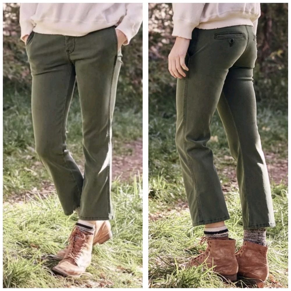 The Great. The Trouser Nerd Crop Kick Corduroy Pants 26 Pine Green